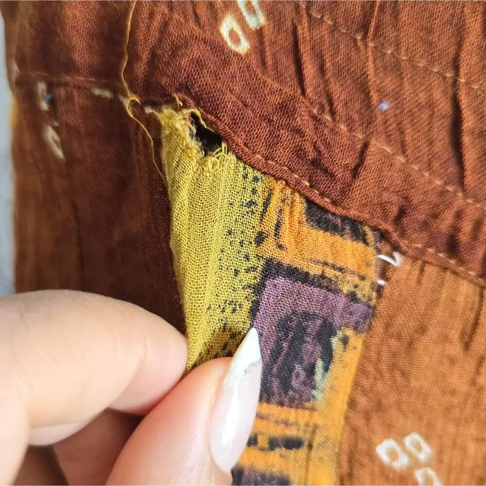 Boho Chic Patchwork Cottage Style Brown And Pink Maxi Skirt - Picture 7 of 12